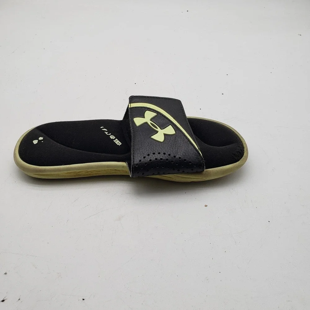Under Armour Shoes Kids Size 3 Black Slide Sandals Adjustable Strap‎ Logo Casual